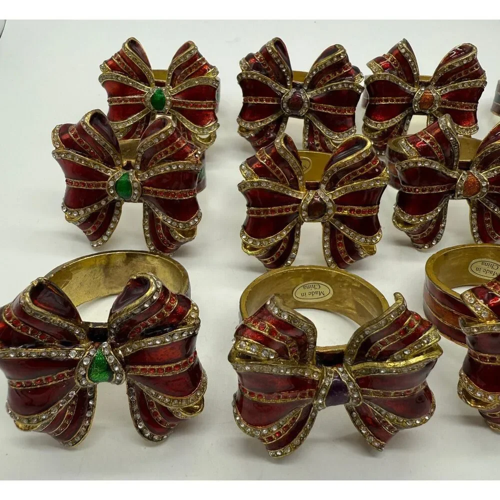 Set of 12 Mix Color Bombay‎ Company Christmas Jeweled Enameled Bow Napkin Rings